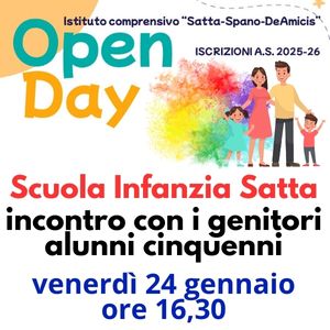 Iscrizioni 2025/2026: venerdì 24 gennaio ore 16,30 incontro informativo coi genitori alunni quinquenni Infanzia Satta